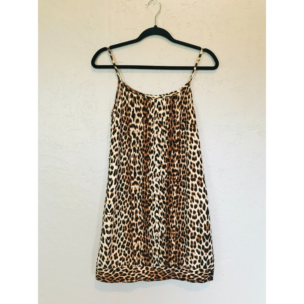 Julie Haus Women's 100% Silk Animal Print Pleated Shift Mini Dress Size S Lined